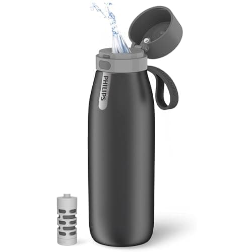 PHILIPS Filtered Water Bottle Stainless Steel Keeps Cold 18.6oz Black