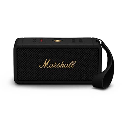 Marshall Middleton Portable Bluetooth Speaker - Rugged Waterproof/Dust-proof Design | Loud Stereo Sound, Deep Bass | Compact and Wireless for Travel and Outdoors - Black and Brass
