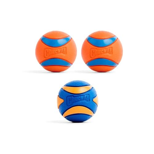 Chuckit! Ultra & Squeaker Ball Dog Toy - Medium Bouncy Fetch Balls for Dogs 20-60 lbs - Made from Durable Rubber - Floating Water Pet Toys - Size Medium - 2.5-inch Diameter - Pack of 3