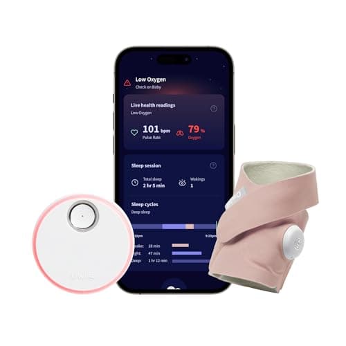 Owlet Dream Sock Smart Wearable Baby Monitor Tracks Heart Rate & Oxygen in Real Time Parents Receive Alerts, Sleep Insights & More via App - Dusty Rose