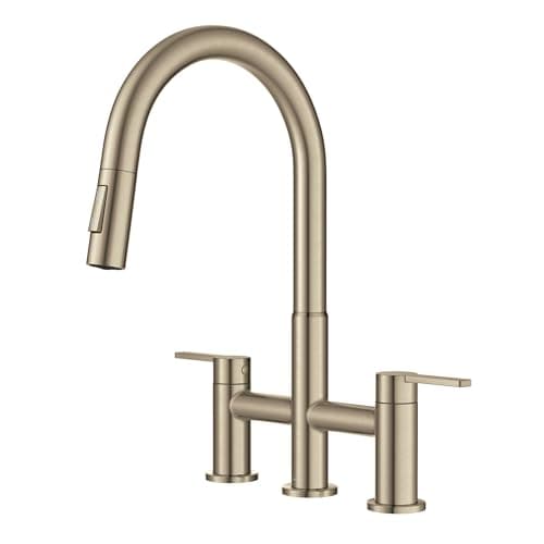 KRAUS Oletto Bridge Kitchen Faucet with Pull-Down Sprayhead in Spot-Free Antique Champagne Bronze, KPF-3122SFACB