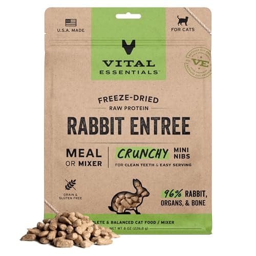 Vital Essentials Freeze Dried Cat Food, Rabbit Mini Nibs, 8 oz Bag