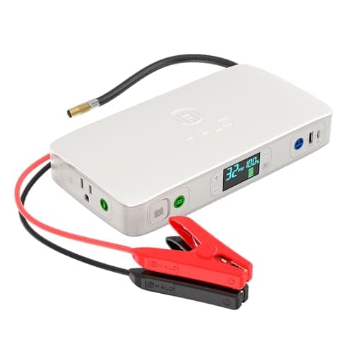 HALO Bolt Ultimate 2 Portable Car Battery Jump Starter | 130 PSI Air Compressor, 55.5Wh USB Power Bank with AC Outlet, Emergency Floodlight & Charger, Jumps Cars SUVs & Trucks, Inflates Tires — Gray