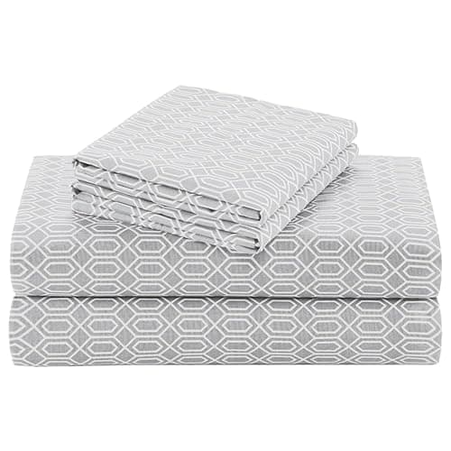 Comfort Spaces 100% Cotton King Sheet Set, 144TC, Diamond Grey 4 Piece