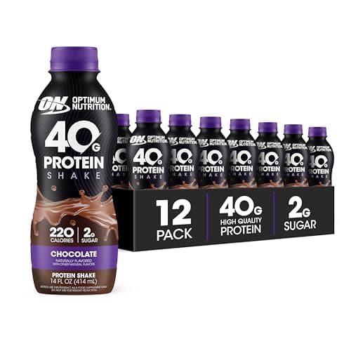 Optimum Nutrition 40g Protein Shake, Chocolate, 14 Fl Oz, 12 Ct