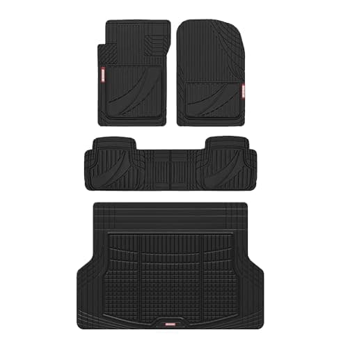 Motor Trend FlexTough Advanced Heavy Duty Black Rubber Car Floor Mats & Cargo Liner for SUV & Car Full Set - Universal Trim to Fit All Weather Automotive Floor Mat & Cargo Liners for SUV, Car, & Van