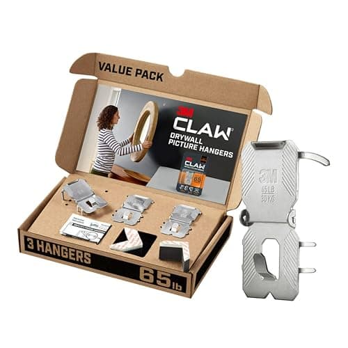 3M CLAW(TM) 65 lb. Drywall Picture Hanger With Spot Markers, Heavyweight Hanging Solution for Room Decor and Office Decor, Including Mirrors or Large Art – 3 Pack