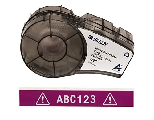 Brady Authentic (M21-500-595-PL) All-Weather Vinyl Label for Indoor/Outdoor ID, Lab and Equipment Labeling, White on Purple- ForM210, M210-LAB, M211, BMP21-PLUS and BMP21-LAB Printers, .5" W, 21' L