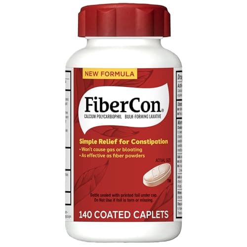FiberCon Fiber Therapy Coated Caplets, Safe, Simple & Comfortable Insoluble Fiber Product for Bowel Irregularity, Occasional Constipation Relief With No Gas or Bloating, 140 Caplets