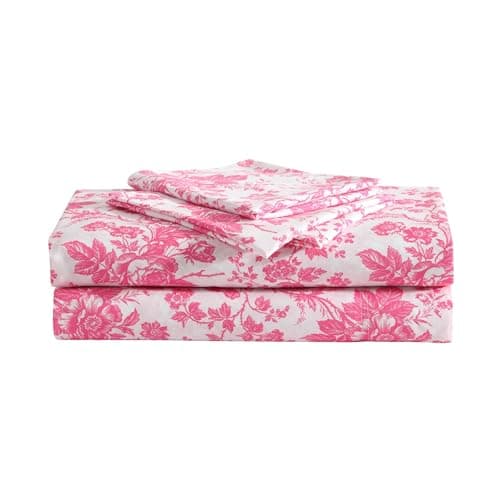 Betsey Johnson - Full Size Sheet Set, Ultra-Soft & Lightweight Bedding with Pillowcases, Fully Elastic Fitted Sheet, Deep Pocket, Floral Room Decor (Betsey's Toile Pink)