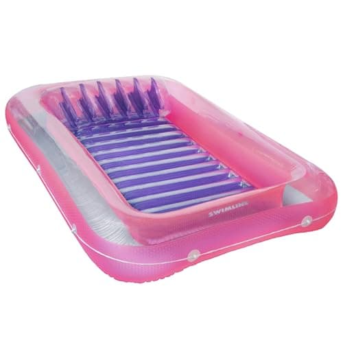 SWIMLINE ORIGINAL Suntan Tub Classic Edition Inflatable Floating Lounger Pink & Purple, Tanning Pool Hybrid Lounge, Oversized Pillow, Fill With Water, Reflective Design For Tanning and Outdoors