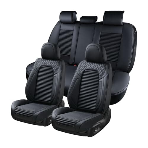 Coverado Car Seat Covers Full Set, Leather Seat Covers for Cars, Waterproof Front and Rear Automotive Seat Cover Car Accessories Universal Fit for Most Cars SUV Trucks(Black)