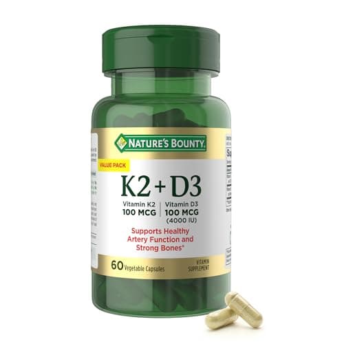Nature's Bounty Vitamin D3 K2 Capsules, Heart & Bone Health, 60 ct