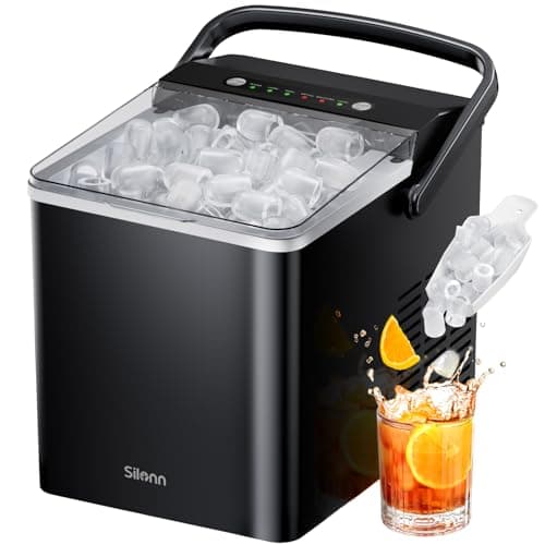 Silonn Portable Ice Maker, Ice Maker Countertop with Carry Handle, Self-Cleaning 1.8L Water Tank Large Ice Basket, Ice Machine Produces 9 Cubes in 6 Min Perfect for Home Kitchen and RV