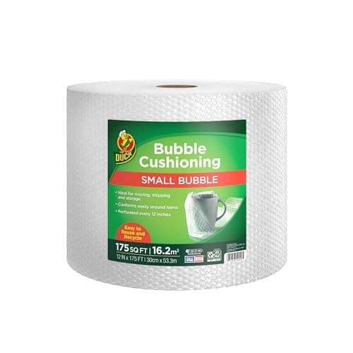 Duck Brand Small Bubble Cushioning Wrap for Fragile Moving & Shipping - 175 ft Packing Wrap for Extra Protection in Boxes & Mailers - Clear Roll, Moving Supplies, Perforated Every 12 in