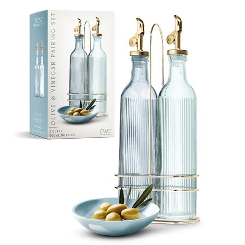COOK WITH COLOR Glass Olive Oil Bottle Dispenser - 2 Pack- 17oz Vinegar Cruet - Olive Oil Carafe Decanter for Kitchen
