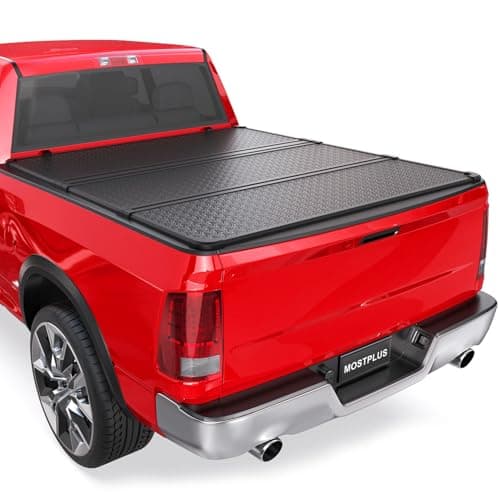 MOSTPLUS Hard Tri-FOLD Truck Bed Tonneau Cover Compatible for 2002-2025 Dodge Ram 1500 Inclu. Classic & New Body/2003-2023 Ram 2500 3500 Fleetside (w/o Ram Box) (6.5 FT Bed) On Top-76.3 Inch