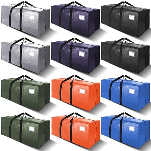 VELVETSURE 12 Pack Heavy Duty Extra Large Moving Bags W/Backpack Straps - Strong Handles & Zippers, Storage Totes For Space Saving, Fold Flat, Alternative to Moving Box and Storage Bin, Multicolor