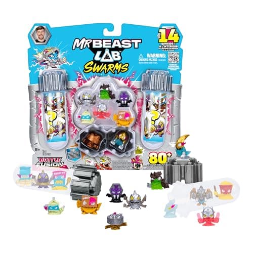 MrBeast Lab Swarms Battle Fusion Series Mega Lab Pack – Includes 14 Micro Beasts with Ultra Rare Venus Bear Trap, 80+ to Collect, Stickers & Stackable Fusion Caps for Display
