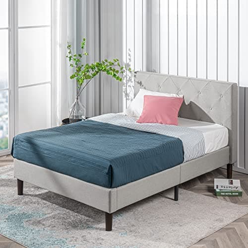 Zinus Shalini Upholstered Platform Bed Frame, Mattress Foundation, Wood Slat Support, No Box Spring Needed, Easy Assembly, Light Grey, Full