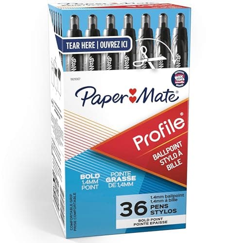 Paper Mate Profile Retractable Ballpoint Pens, Bold Point (1.4mm), Black, 36 Count - Office Supplies, Comfortable Grip, Everyday Writing
