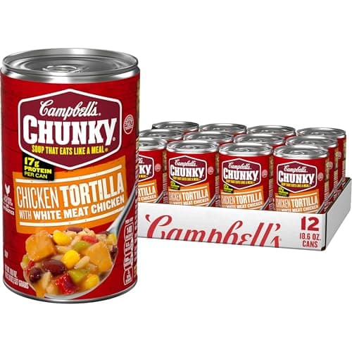 Campbell's Chunky Soup, Chicken Tortilla Soup with Grilled White Meat Chicken, 18.6 Oz Can (Case of 12)