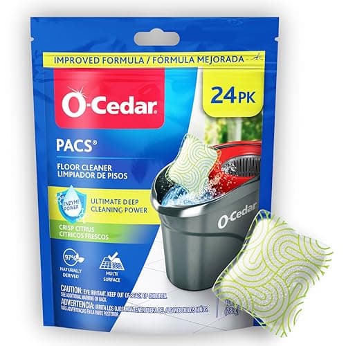 O-Cedar PACS Hard Floor Cleaner, Crisp Citrus Scent 24 Count (1-Pack) | Made with Naturally-Derived Ingredients | Safe to Use on All Hard Floors | Perfect for Mop Buckets