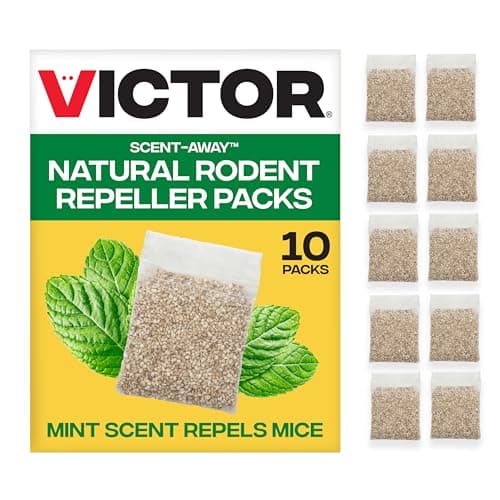 Victor Scent-Away Mouse Repellent Pouches - 10-Pack, Natural Rodent Deterrent for Indoor Outdoor Pest Control, Peppermint Oil Granules, Mice and Rat Protection for Home, Garage, Vehicle, M805B-2SR