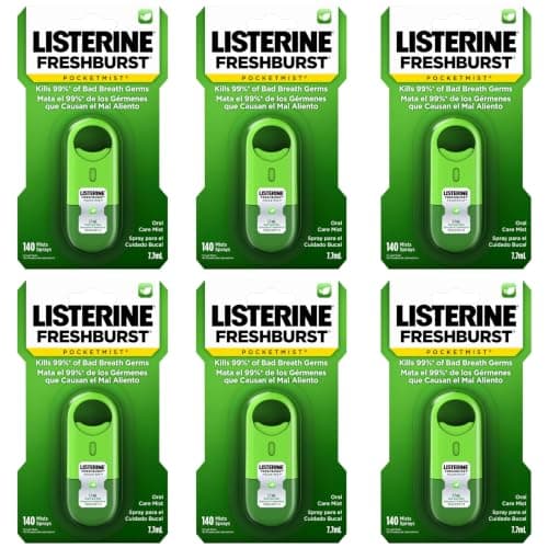Listerine Freshburst Pocketmist Oral Care Mist for Fresh Breath, Non-Aerosol Sugar-Free Travel Size Mouth Spray Kills 99% Bad Breath Germs, On-The-Go, Portable, Spearmint Flavor, 7.7 mL