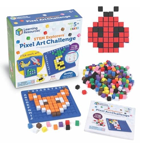 Learning Resources STEM Explorers Pixel Art Challenge - Science Kits & STEM Activities for Kids, Pattern Blocks, Fine Motor Skills, Math Manipulatives, Sorting and Counting, Gifts for Boys and Girls