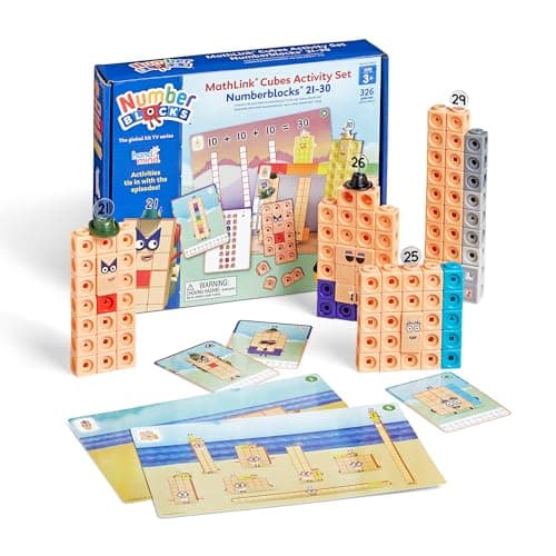 hand2mind MathLink Cubes Numberblocks 21-30 Activity Set, 20 Preschool Learning Activities, Counting Blocks, Linking Cubes, Educational Toys for Kids, Number Games, Math Manipulatives Kindergarten