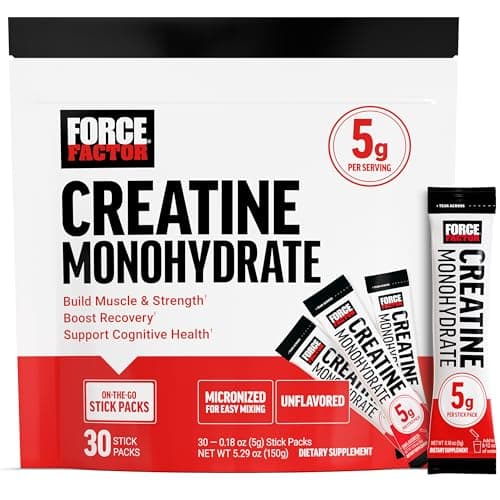 Force Factor Creatine Monohydrate Stick Packs, 5g Dose, Micronized