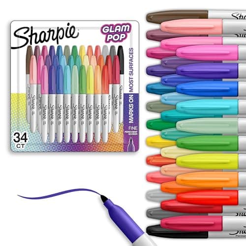 Sharpie Glam Pop Permanent Markers, Fine Tip, Assorted Colors, 34 Count - Arts & Crafts, Coloring, Drawing, Writing