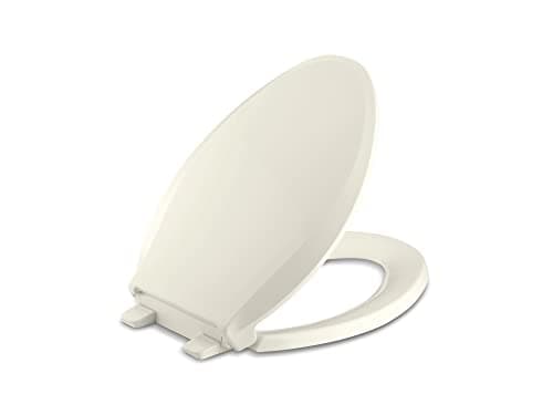 KOHLER K-4636-96 Cachet Quiet Close Elongated Toilet Seat, Slow Close Lid and Seat, Grip-Tight Bumpers and Installation Hardware, Biscuit