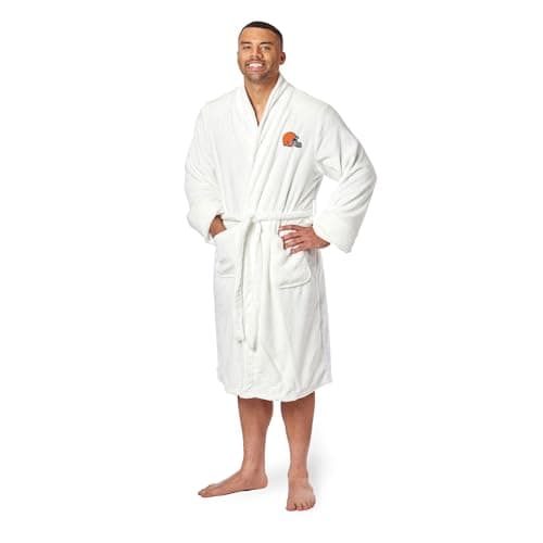 Northwest NFL Cleveland Browns Adult Unisex Silk Touch Bathrobe, Large/X-Large, White, Officially Licensed Loungewear, Soft Plush Polyester