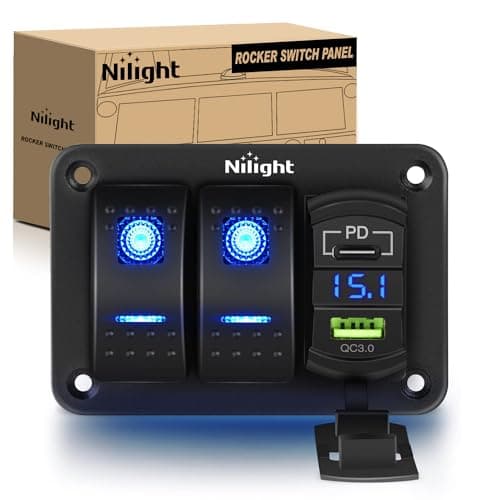 Nilight 2 Gang Rocker Switch Panel w/PD Type C and USB Socket Voltmeter